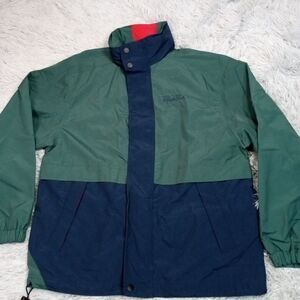 Vintage Hilton Jacket Mens M Green Windbreaker Packable Hood Richfield‎ Bank